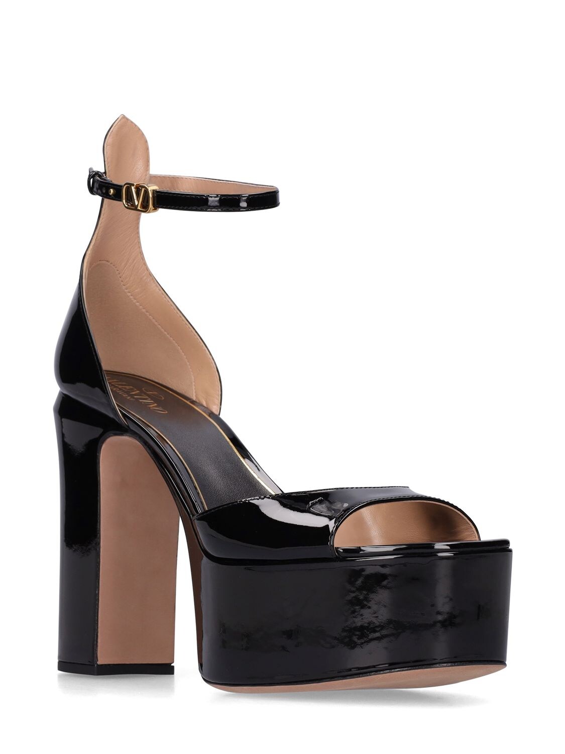 Shop Valentino 120mm Tan-go Patent Leather Sandals In Black
