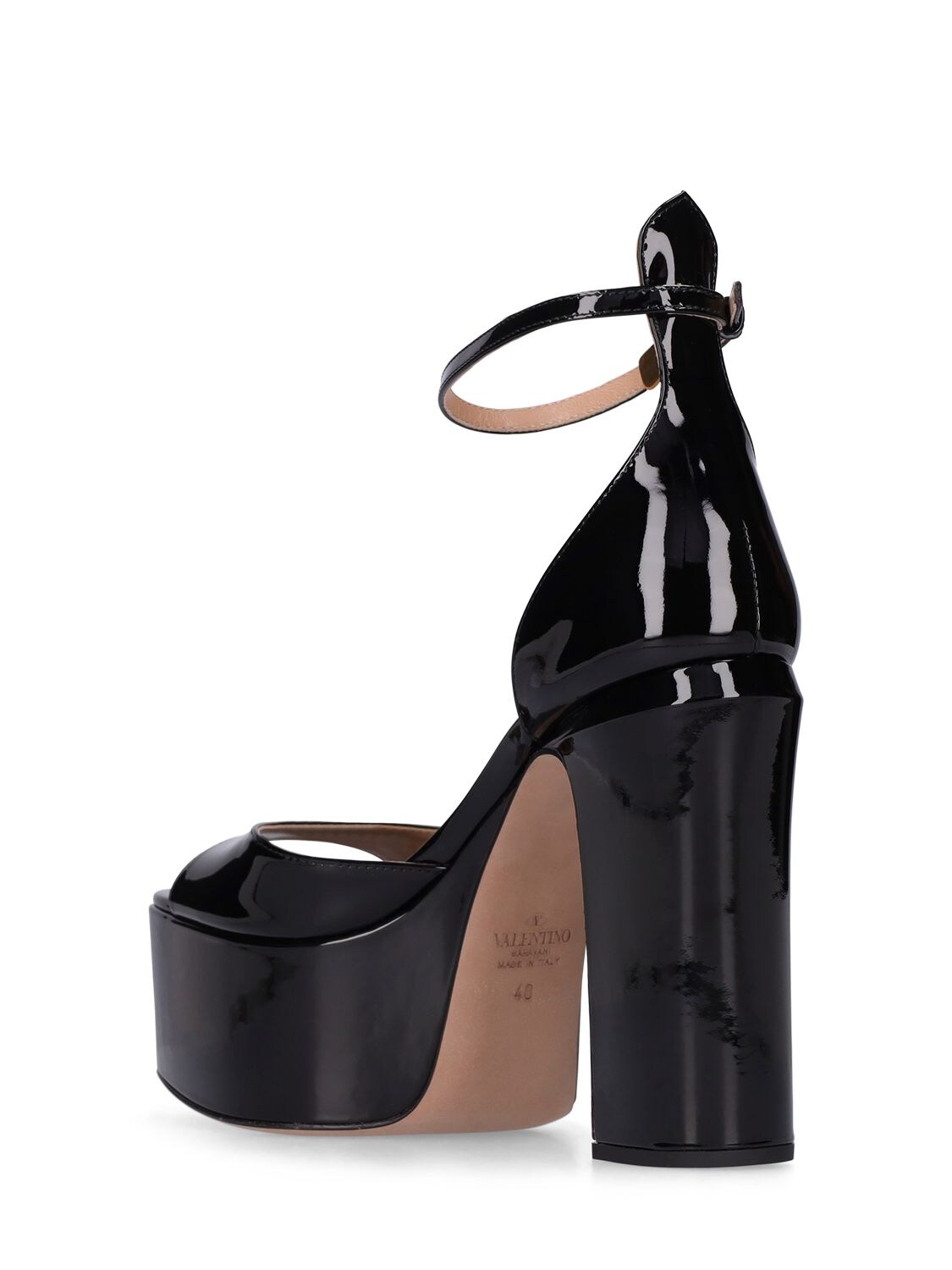 Shop Valentino 120mm Tan-go Patent Leather Sandals In Black