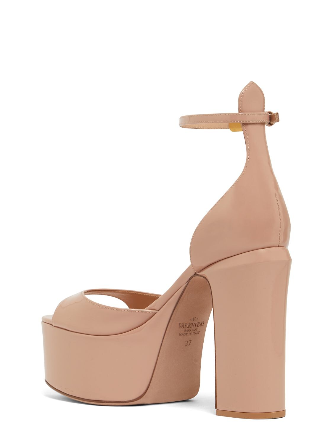Shop Valentino 120mm Tan-go Patent Leather Sandals In Nude