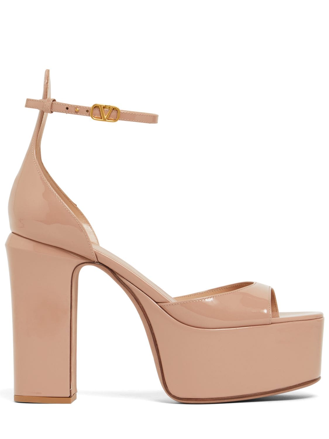 Shop Valentino 120mm Tan-go Patent Leather Sandals In Nude