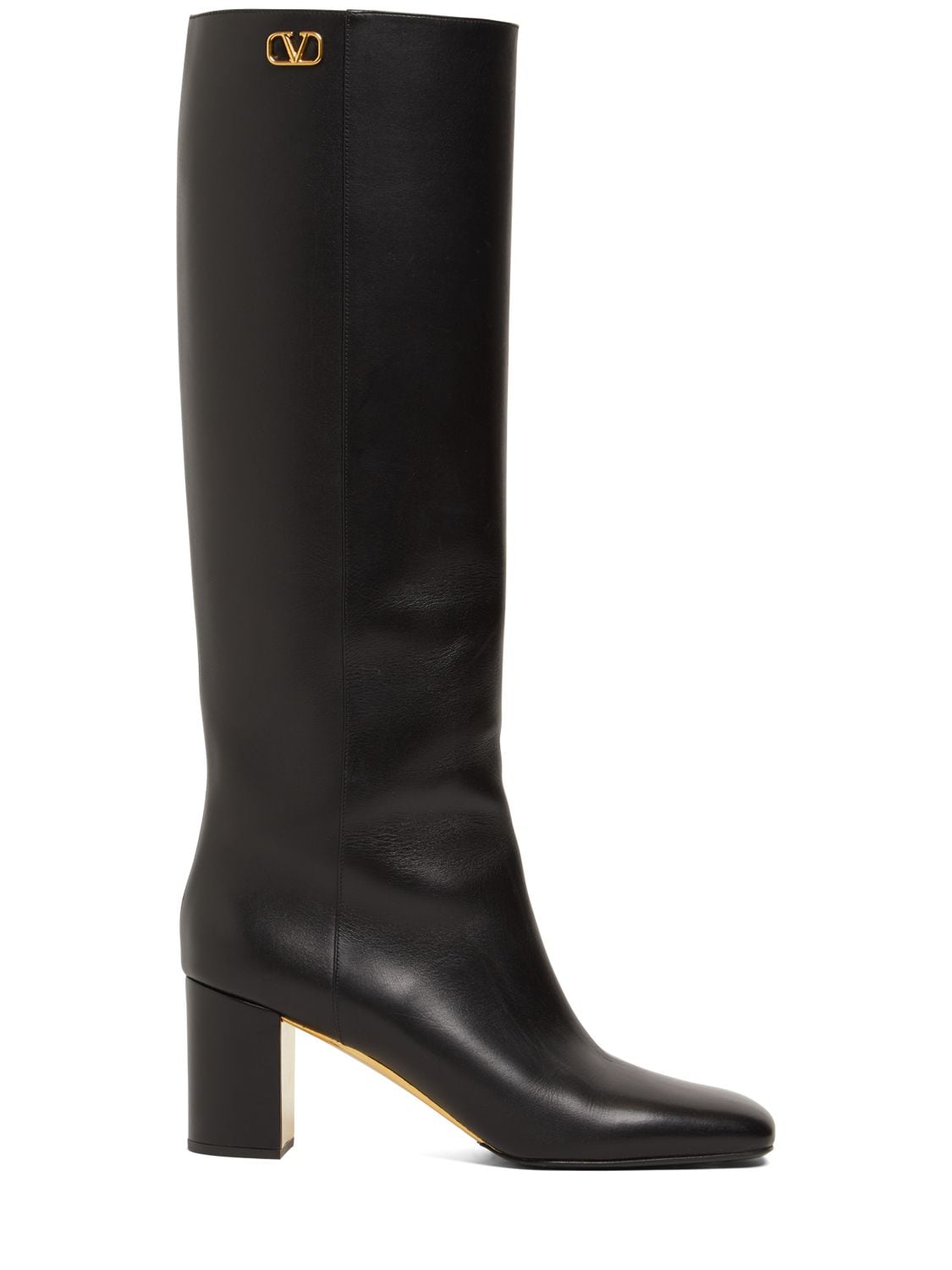 Shop Valentino 70mm Golden Walk Leather Tall Boots In Black