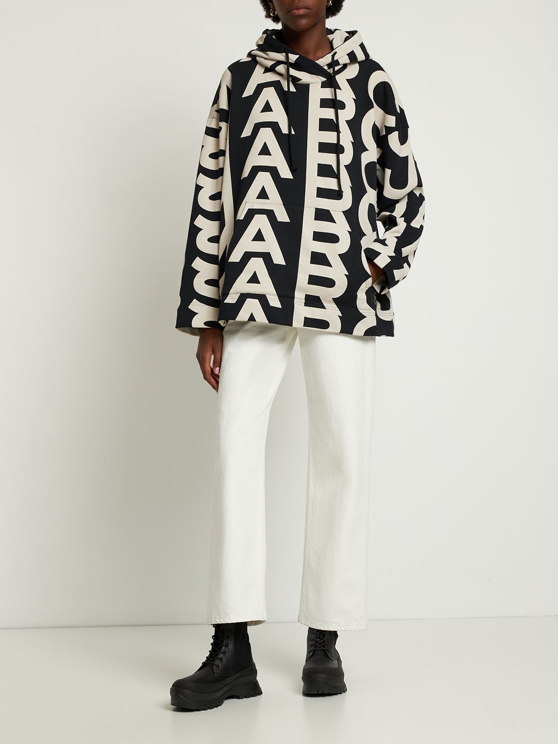 Shop Marc Jacobs (the) Monogram Oversize Hoodie In Black,ivory