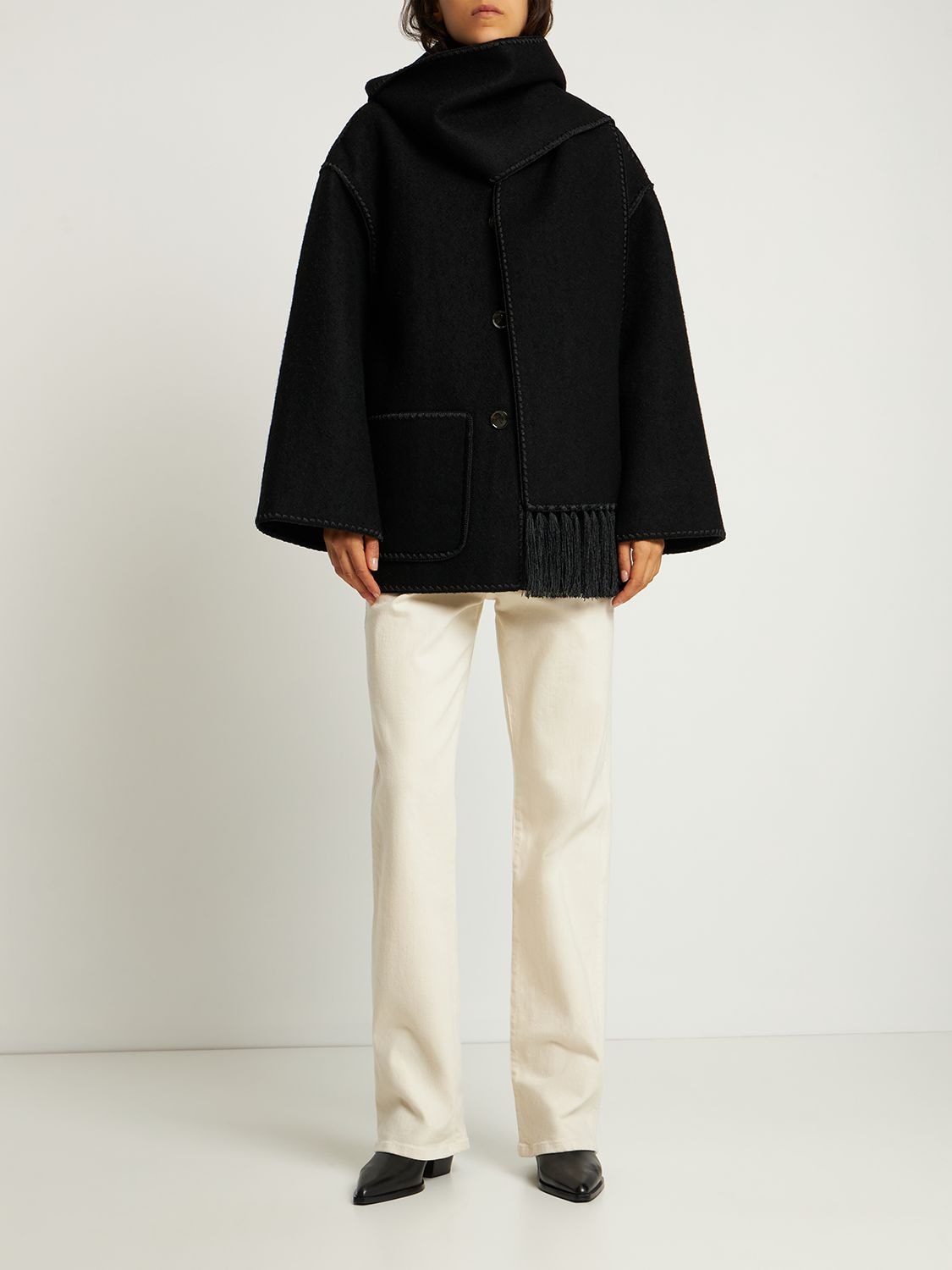 Shop Totême Wool Blend Scarf Jacket In Black