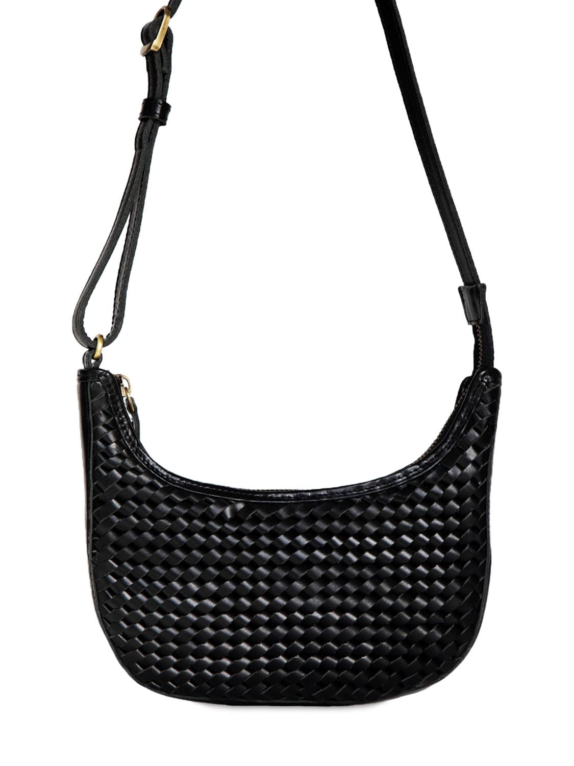 Shop Bembien Mini Sling Handwoven Leather Bag In Black