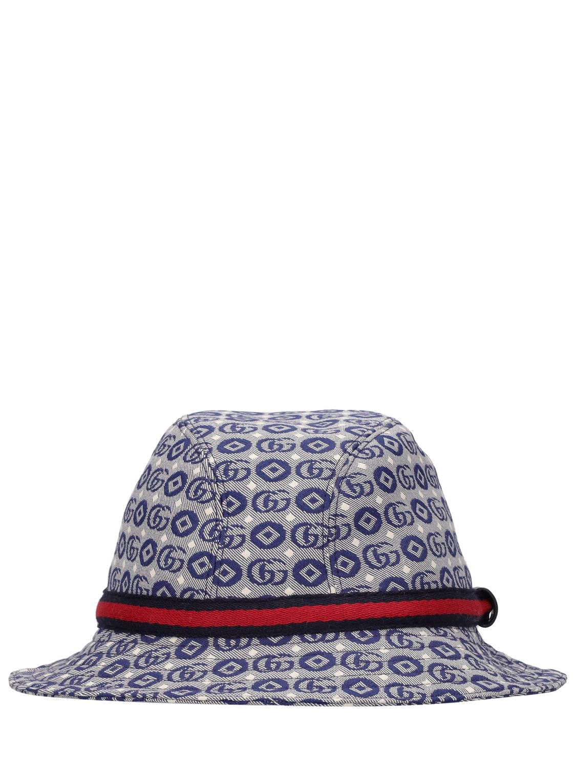 Gucci Kids' Logo Jacquard Hat In Blue,white