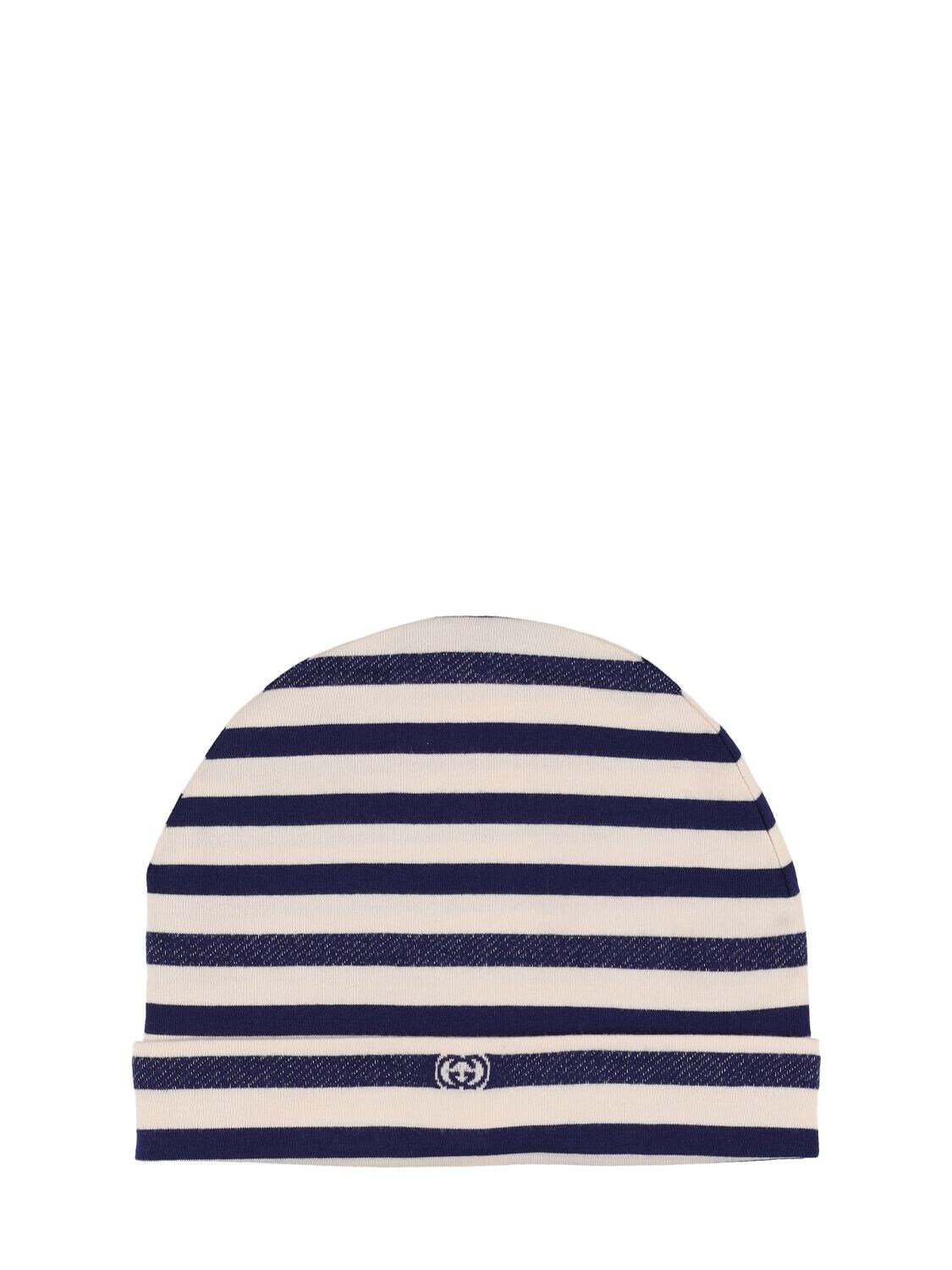 Gucci Babies' Striped Cotton Hat In Ivory,blue