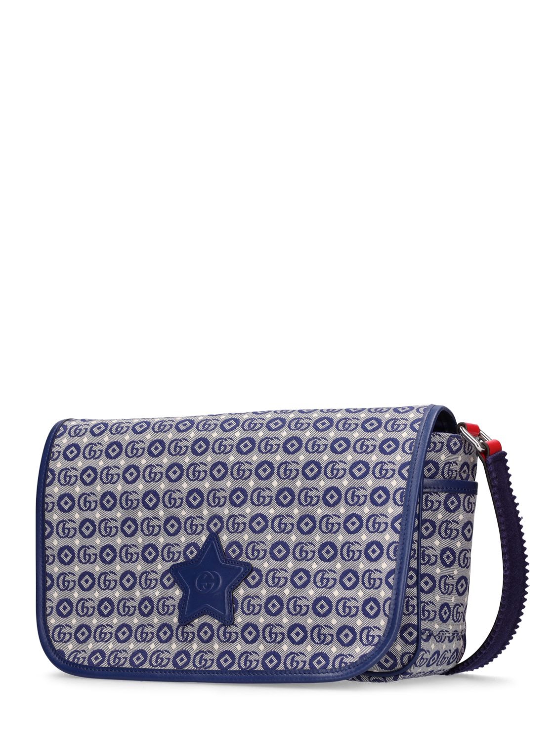 Shop Gucci Double G Cotton Jacquard Messenger Bag In Blue,multi