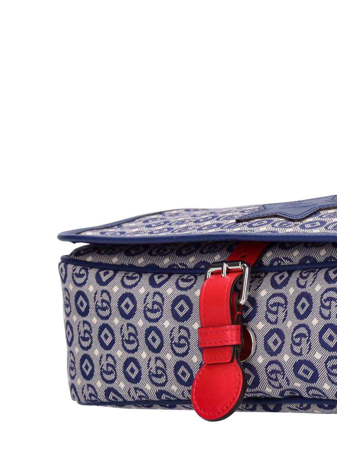 Shop Gucci Double G Cotton Jacquard Messenger Bag In Blue,multi