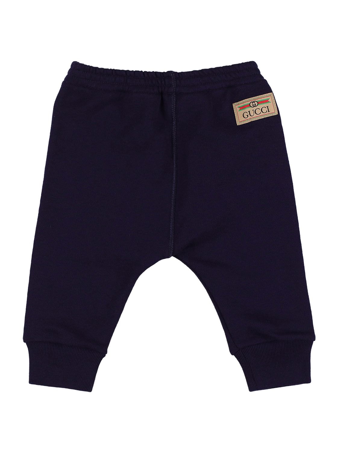 Shop Gucci Cotton Sweatpants W/ Logo Patch In Navy