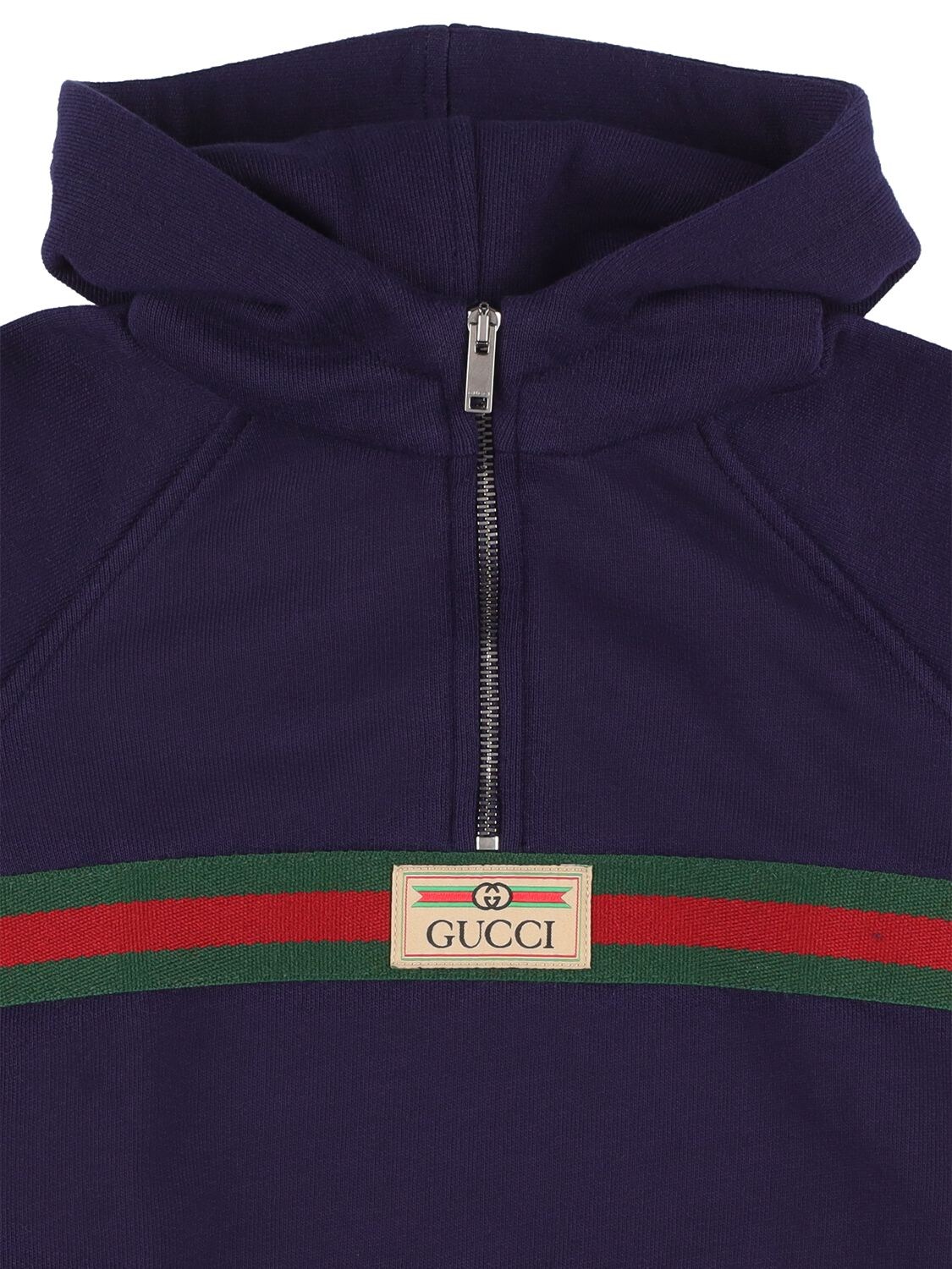 Shop Gucci Cotton Hoodie W/ Logo In Navy