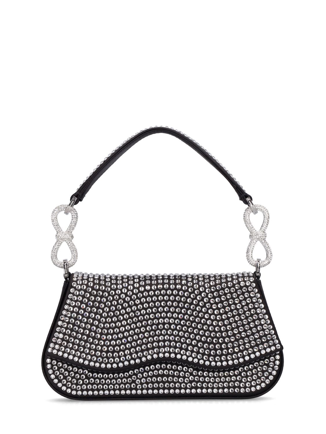 Mach & Mach Medium Crystallized Satin Top Handle Bag In Black | ModeSens