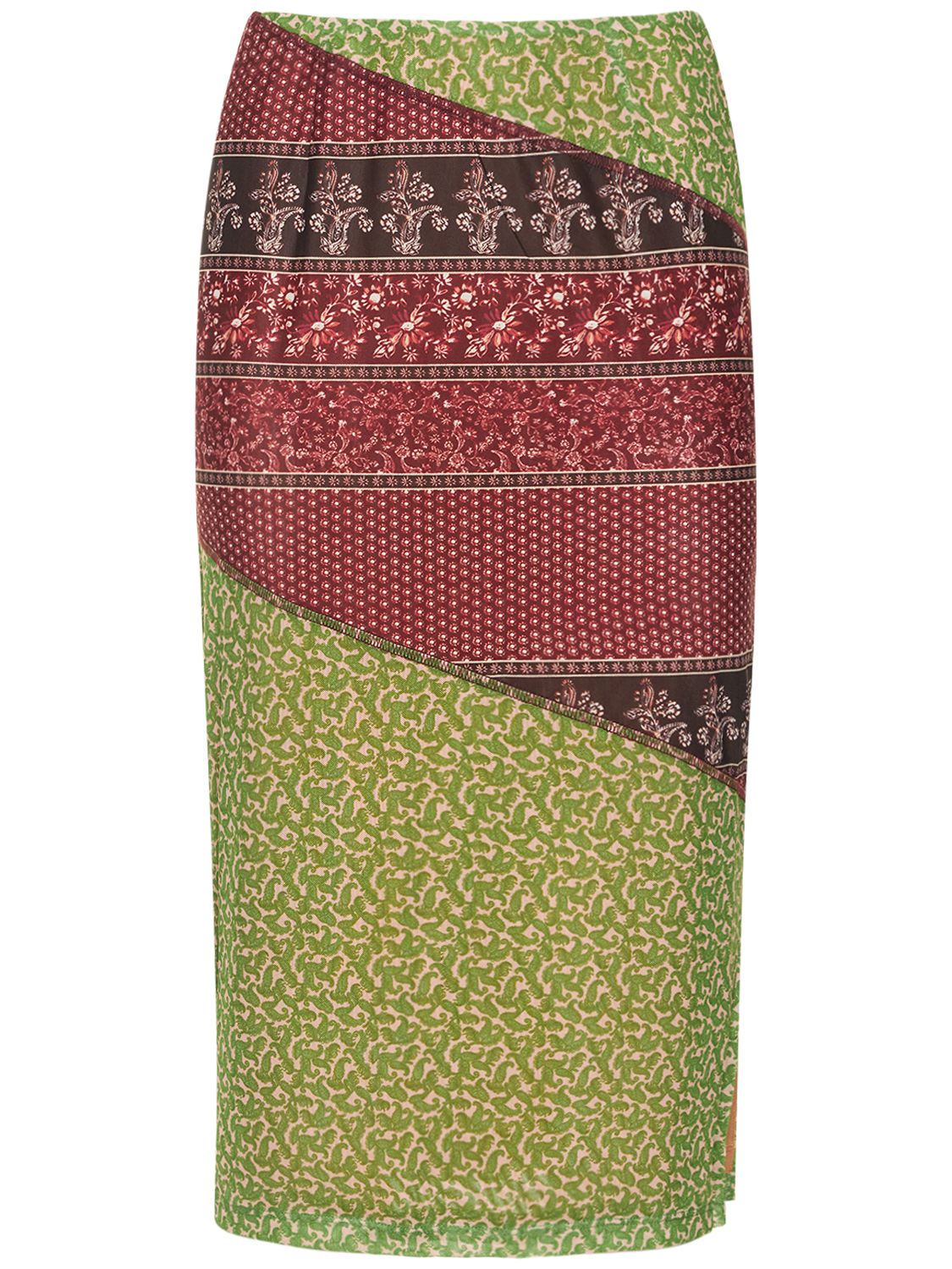 Miaou Moni High-waist Recycled Polyester-blend Midi Skirt In Brown,multi