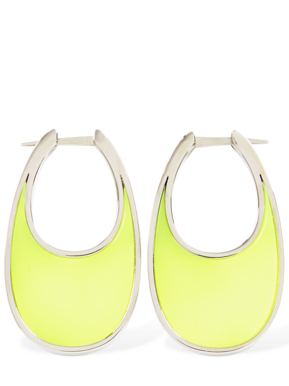 Coperni Medium Swipe Lacquered Earrings In Neon Yellow