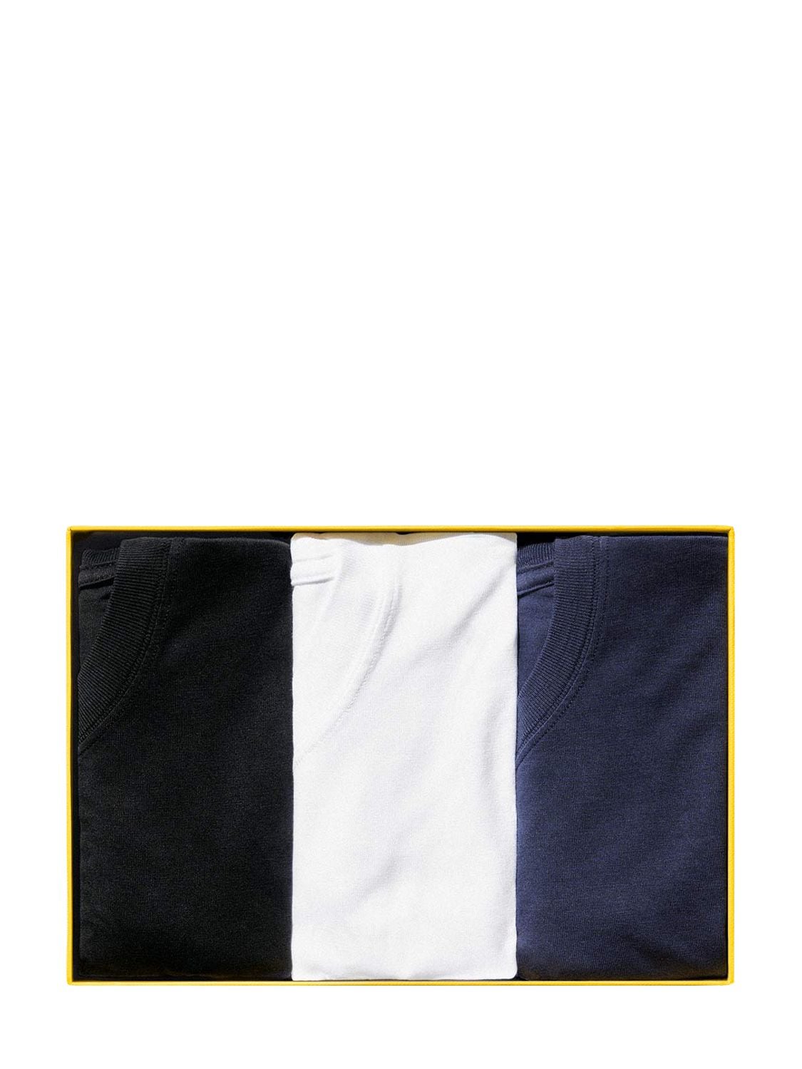 Cdlp Pack Of 3 Lyocell & Cotton T-shirts In Black,navy,whit