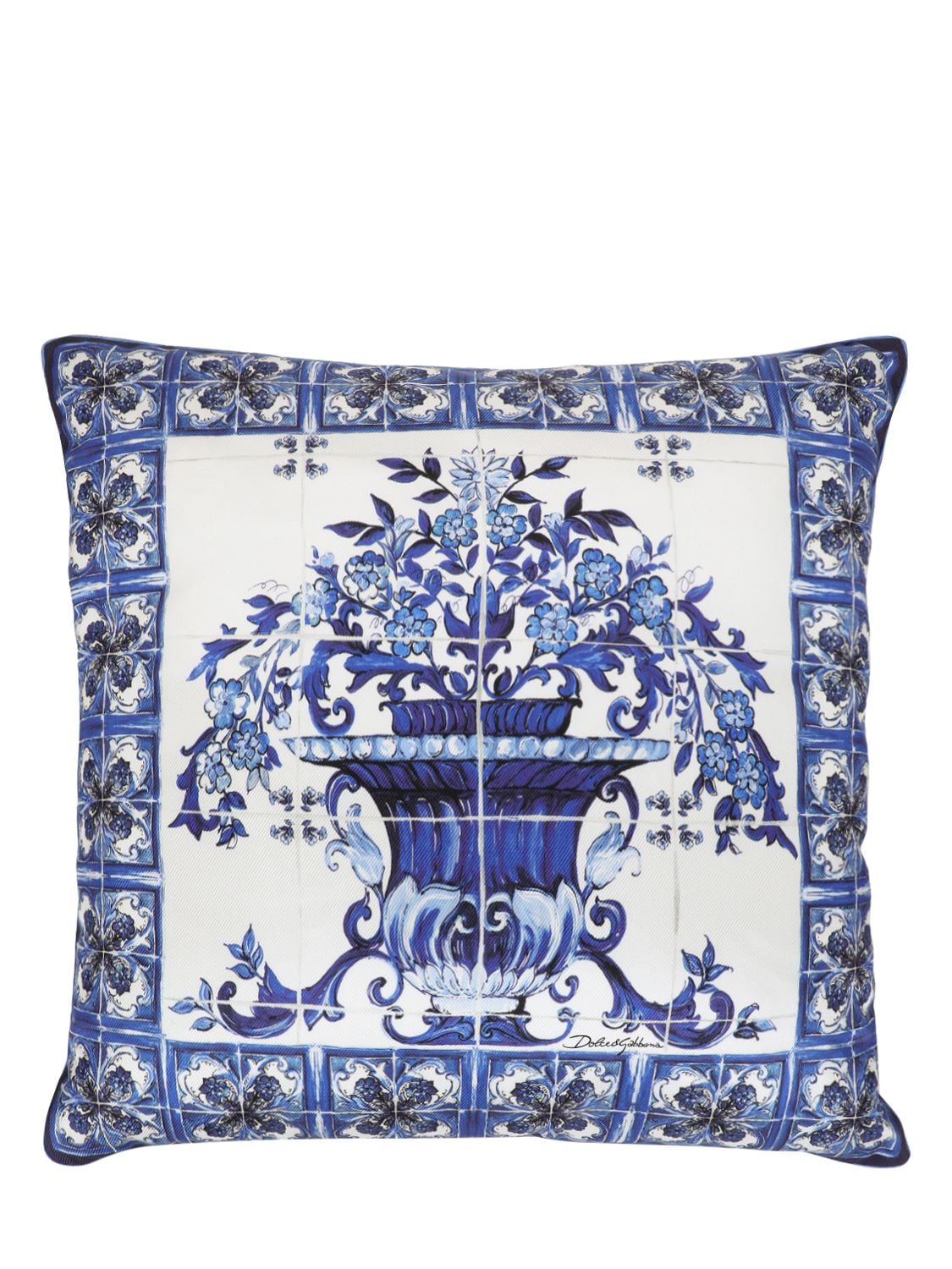 Dolce & Gabbana Silk Twill Cushion Small In Blu Mediterrane