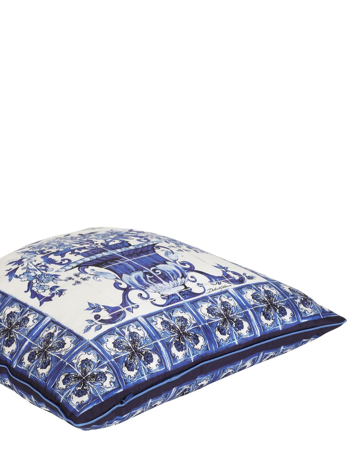 Shop Dolce & Gabbana Small Silk Cushion In Blu Mediterrane