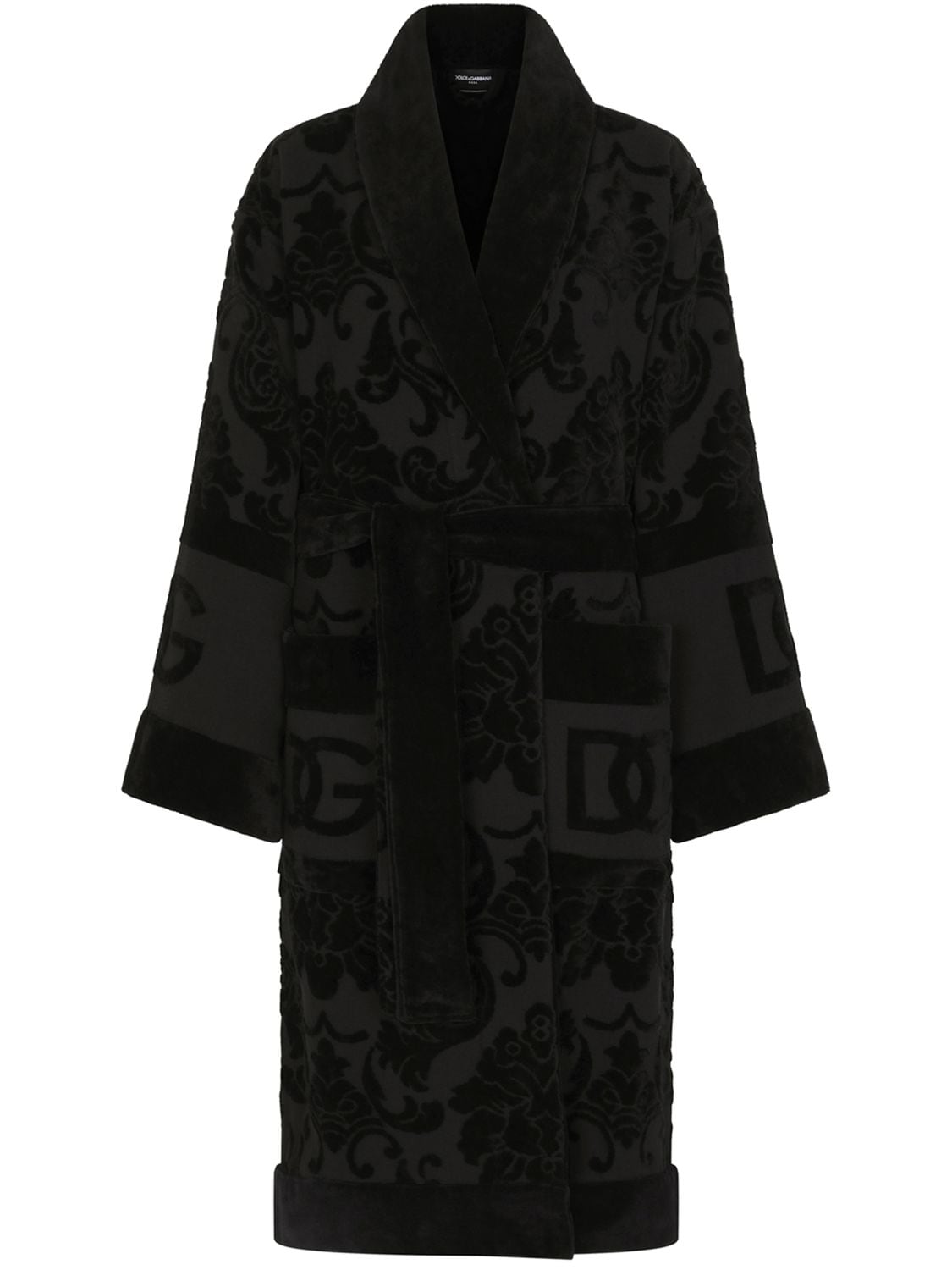 Dolce & Gabbana Jacquard Bathrobe In Black