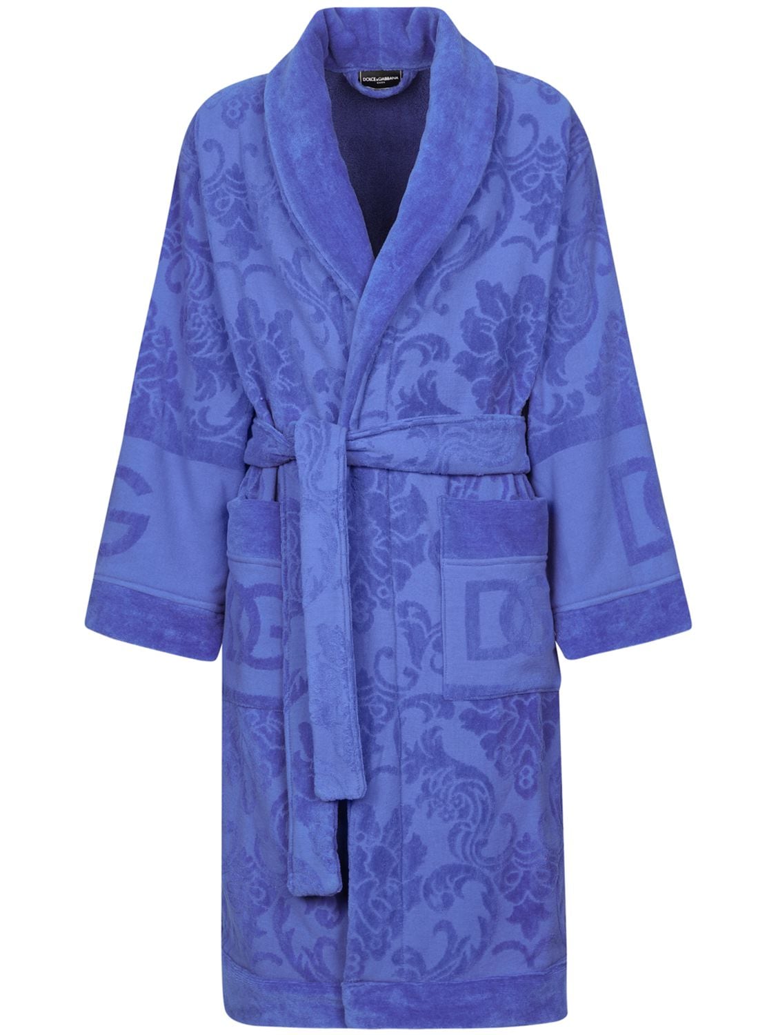 Dolce & Gabbana Jacquard Bathrobe In Blue