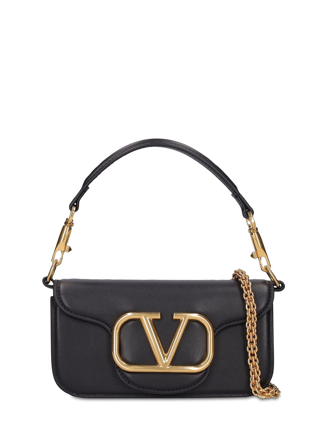 Valentino Garavani Black Small Locò Shoulder Bag With Chain In 0no