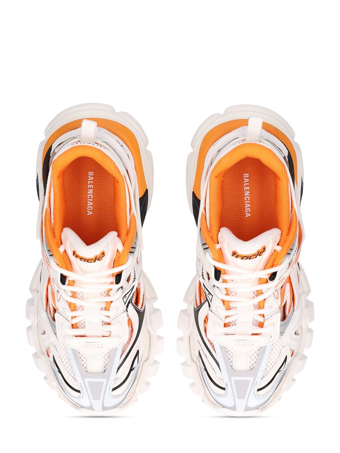 Shop Balenciaga Track 2 Mesh & Nylon Lace-up Sneakers In White,orange