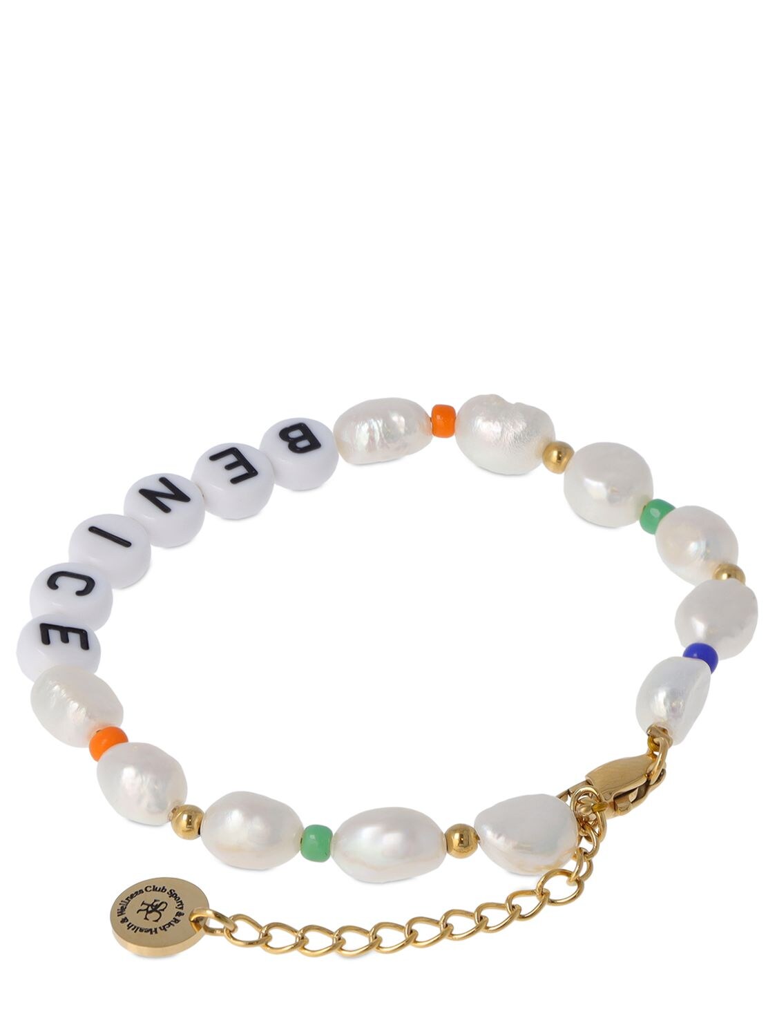 Shop Sporty And Rich Be Nice Faux Pearl & Bead Bracelet In Multi,white