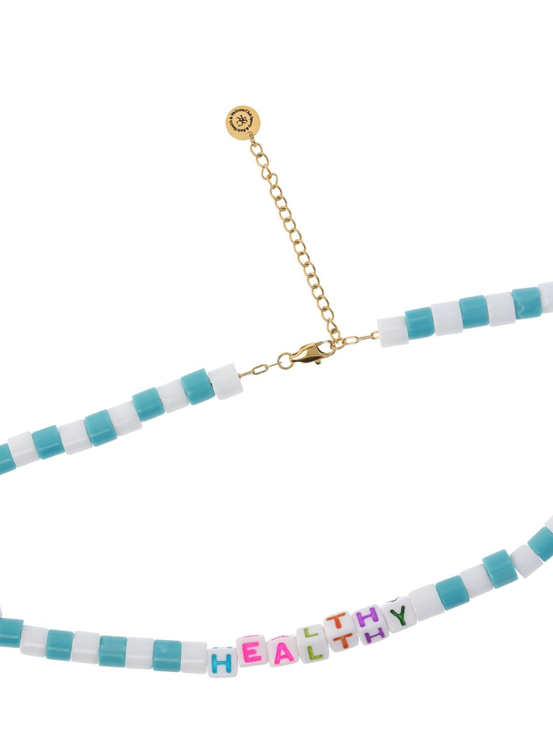 Shop Sporty And Rich Healthy Bead Necklace In White,light Blue