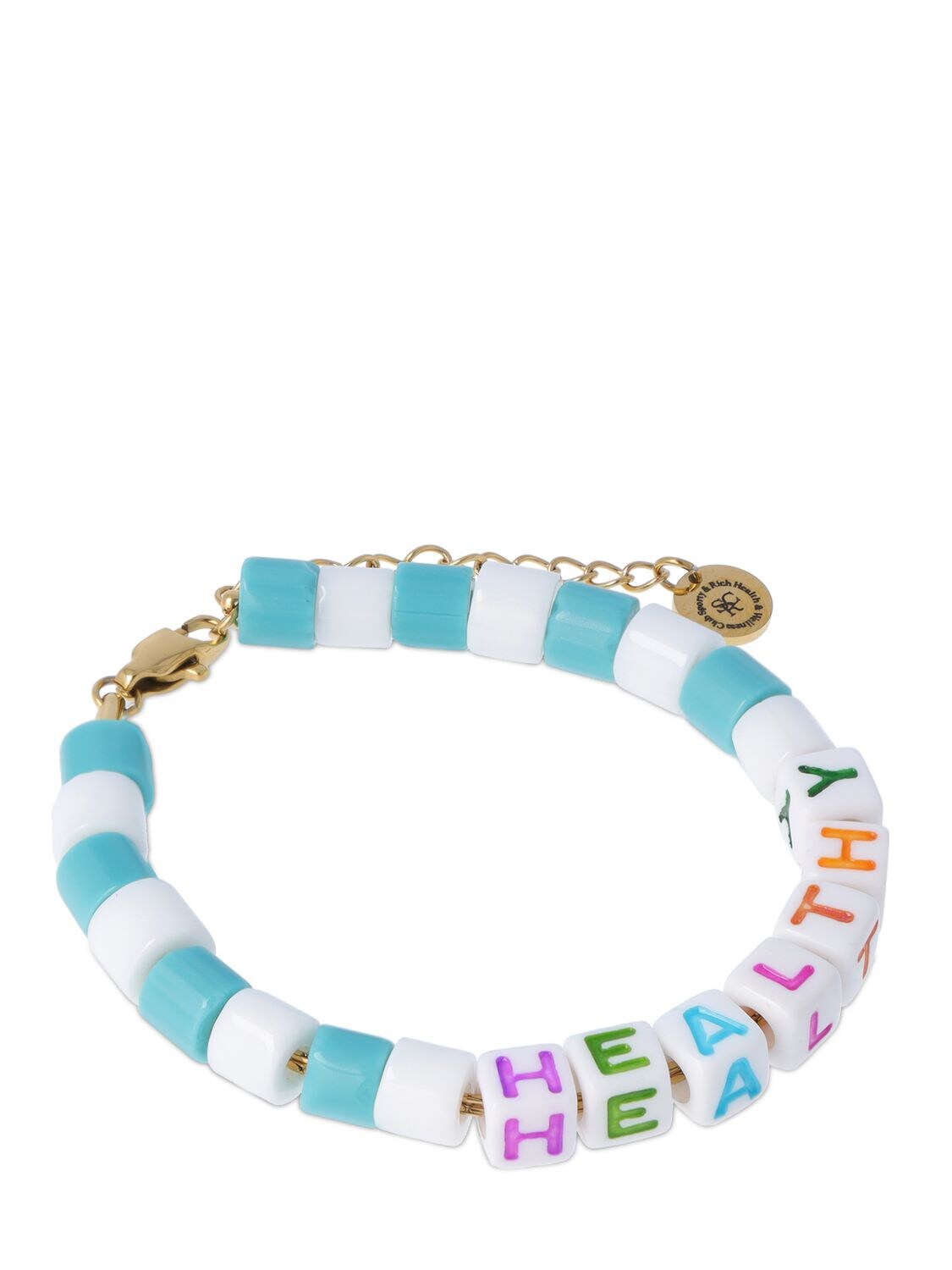 Shop Sporty And Rich Healthy Bead Bracelet In White,light Blue