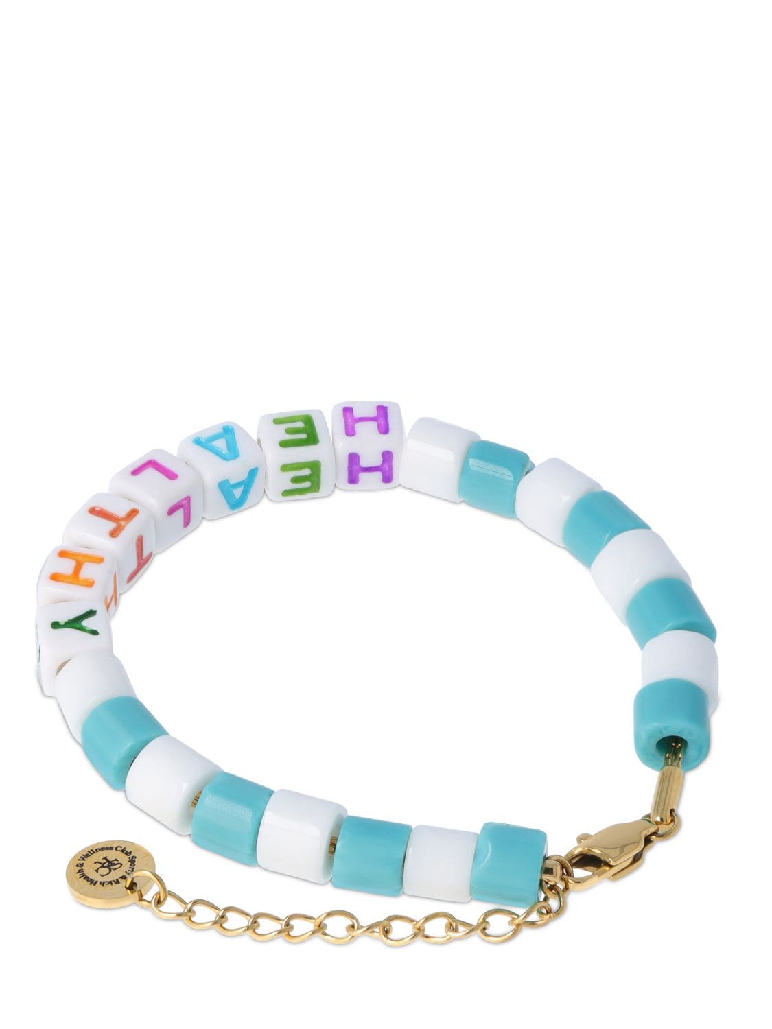 Shop Sporty And Rich Healthy Bead Bracelet In White,light Blue
