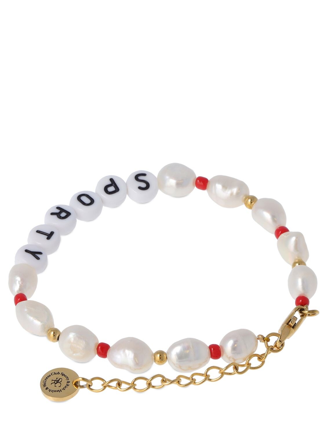 Shop Sporty And Rich Sporty Faux Pearl & Bead Bracelet In Multi,white