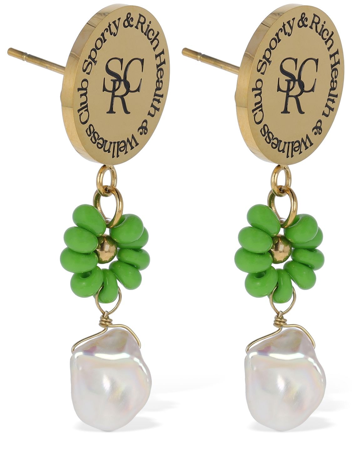 Shop Sporty And Rich Srhwc Flower & Bead Earrings In Gold,green