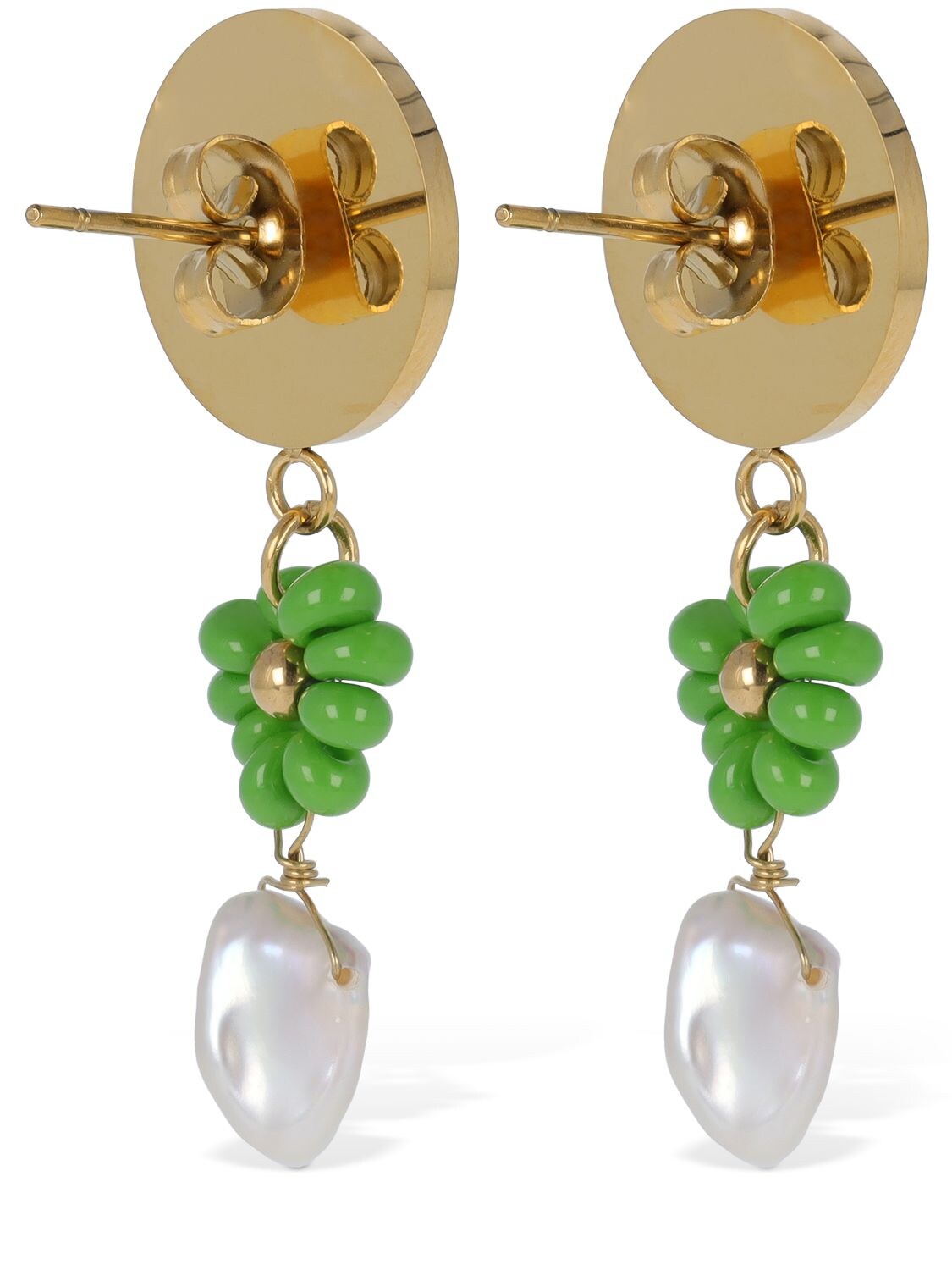 Shop Sporty And Rich Srhwc Flower & Bead Earrings In Gold,green