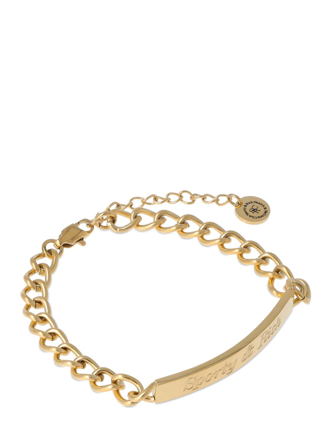 Shop Sporty And Rich Classic Logo Curb Chain Bracelet In Gold