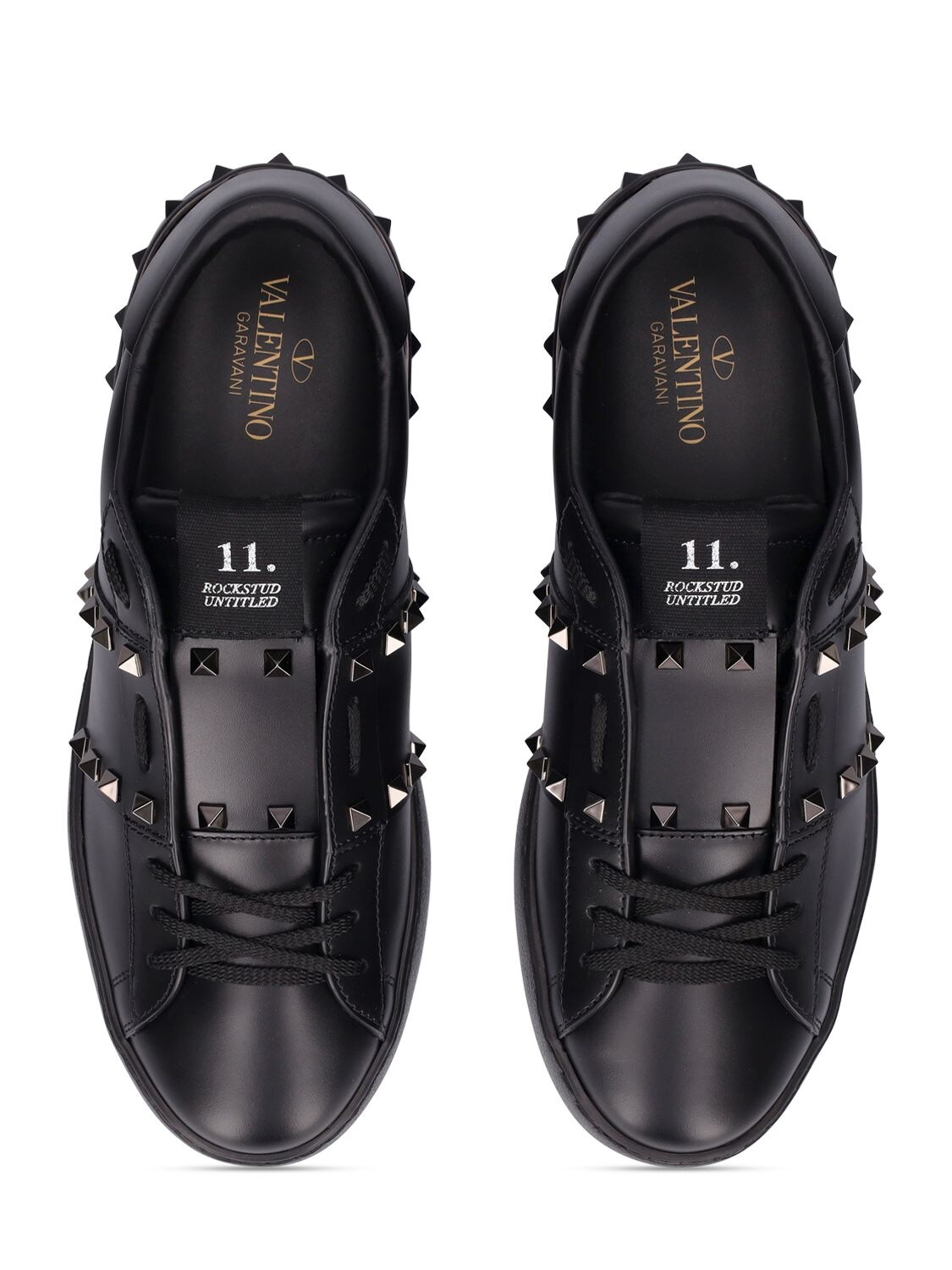 Shop Valentino Open Rutenio Studs Leather Sneakers In Black