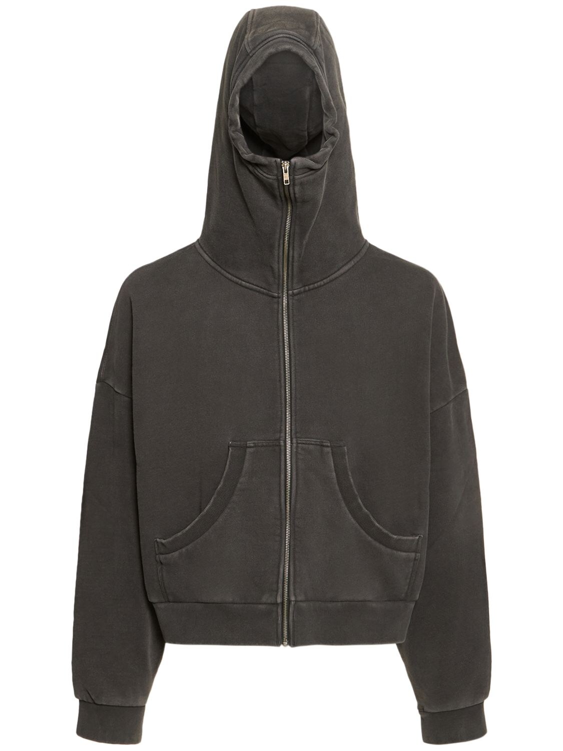 Entire Studios Washed Cotton Full-zip Hoodie In Washed Black