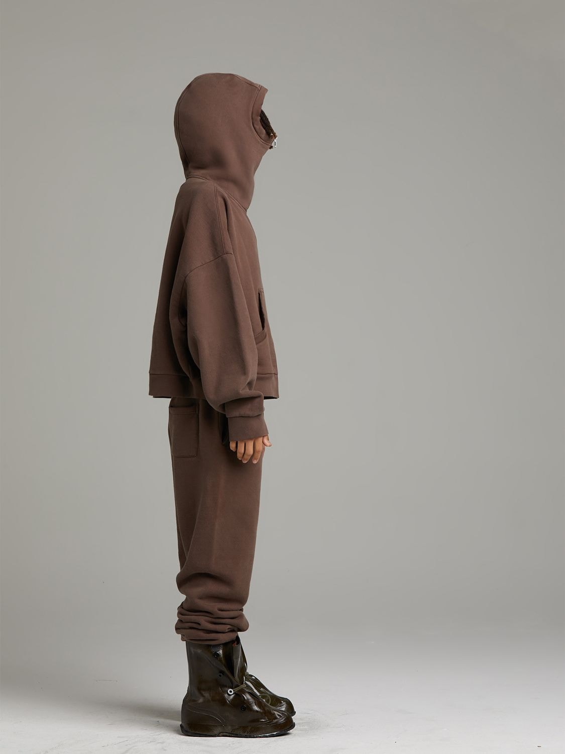 Washed Cotton Full-zip Hoodie In Brown