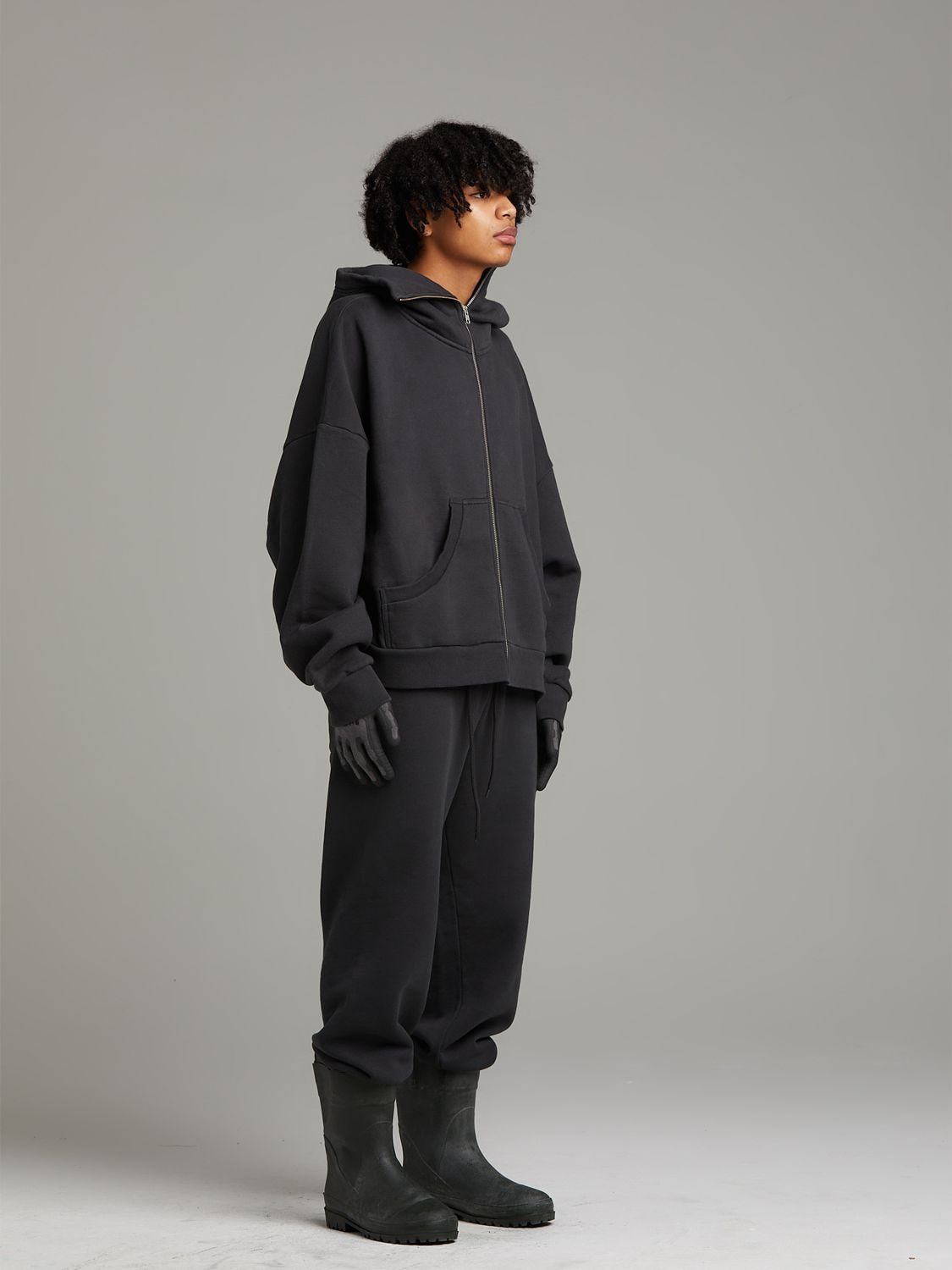 Entire Studios Washed Cotton Full-zip Hoodie In Black | ModeSens