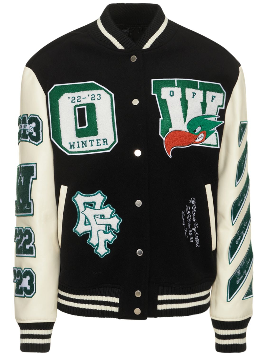 Shop Off-white Embroidered Patches Varsity Jacket In Black,multi