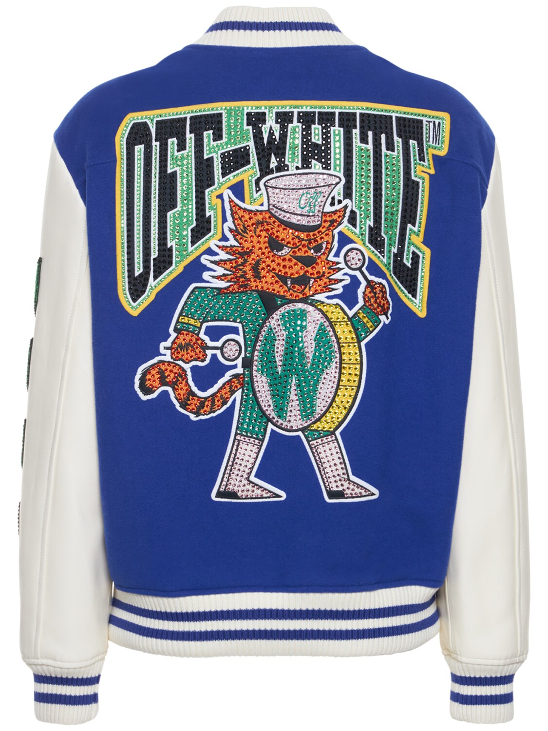 Shop Off-white Embroidered Patches Varsity Jacket In Blue,multi