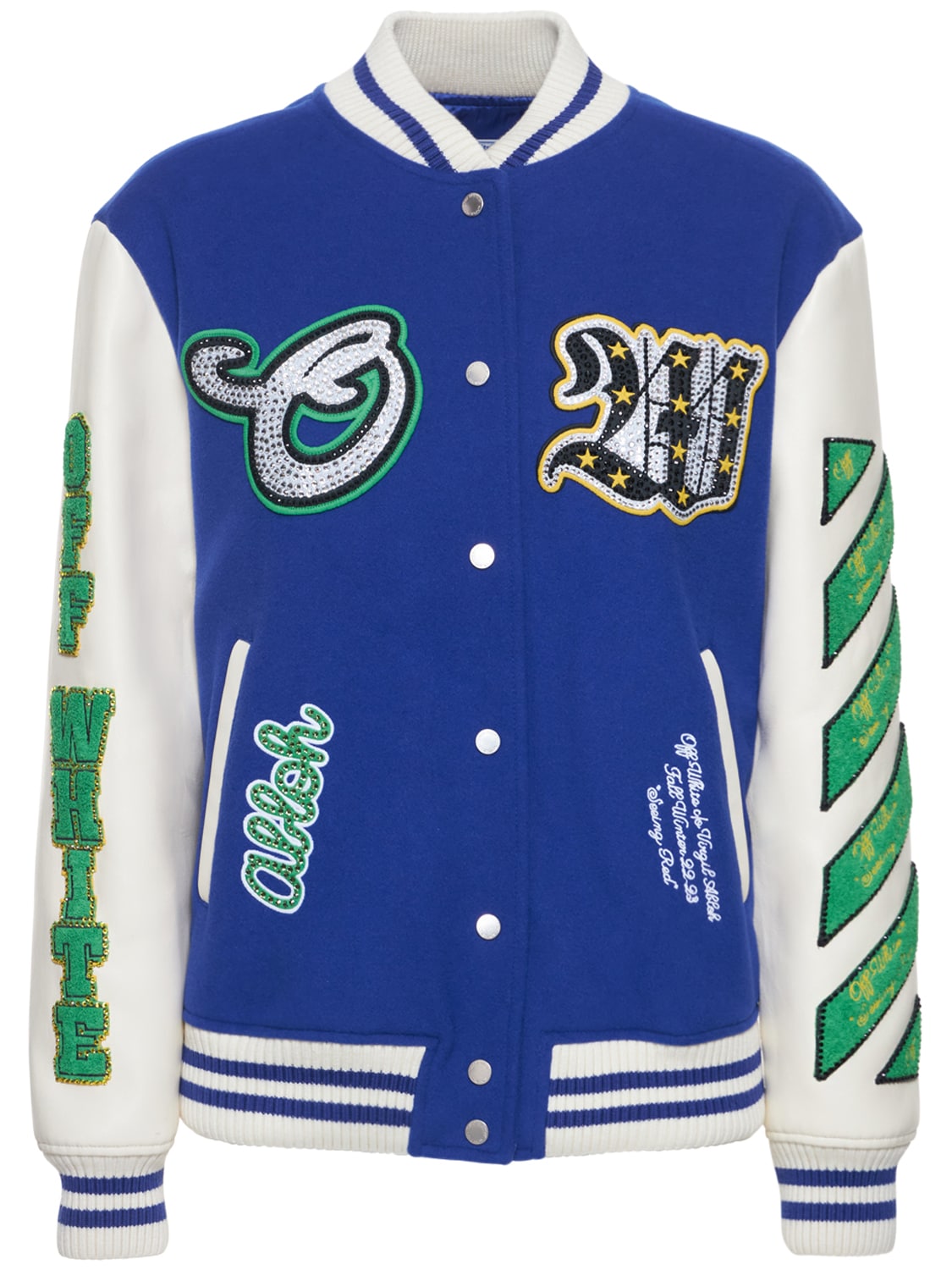 Shop Off-white Embroidered Patches Varsity Jacket In Blue,multi