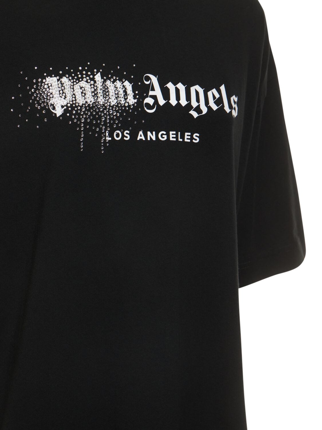 Shop Palm Angels Embellished Spray Logo Cotton T-shirt In Black
