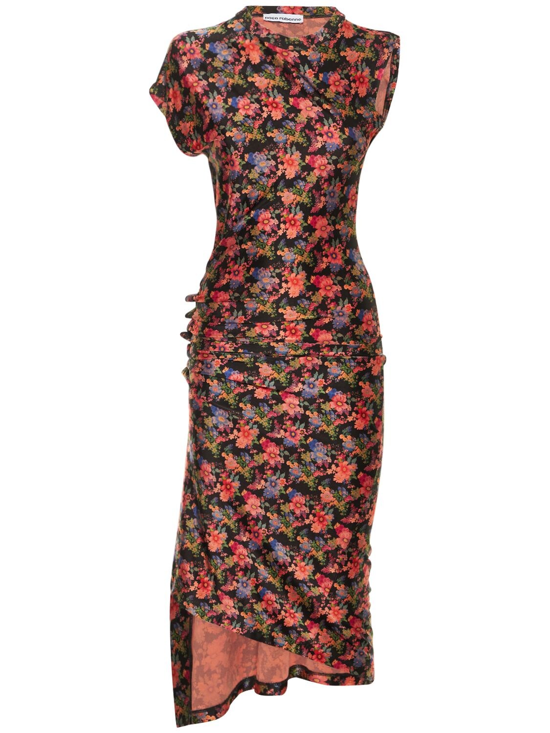 Printed Jersey Midi Dress W/side Buttons