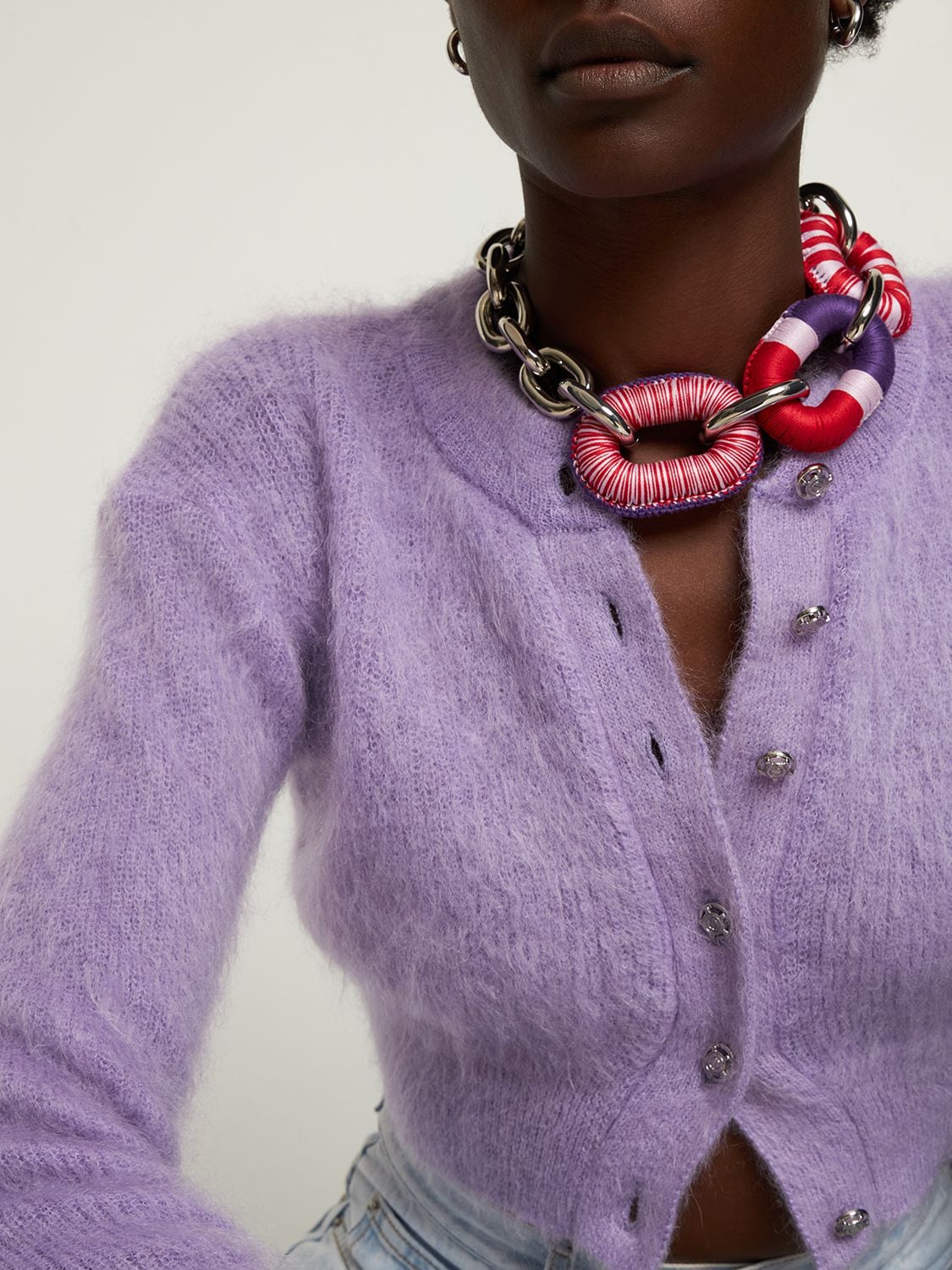 Shop Rabanne Xl Link Crochet Oversized Necklace In Multi,silver