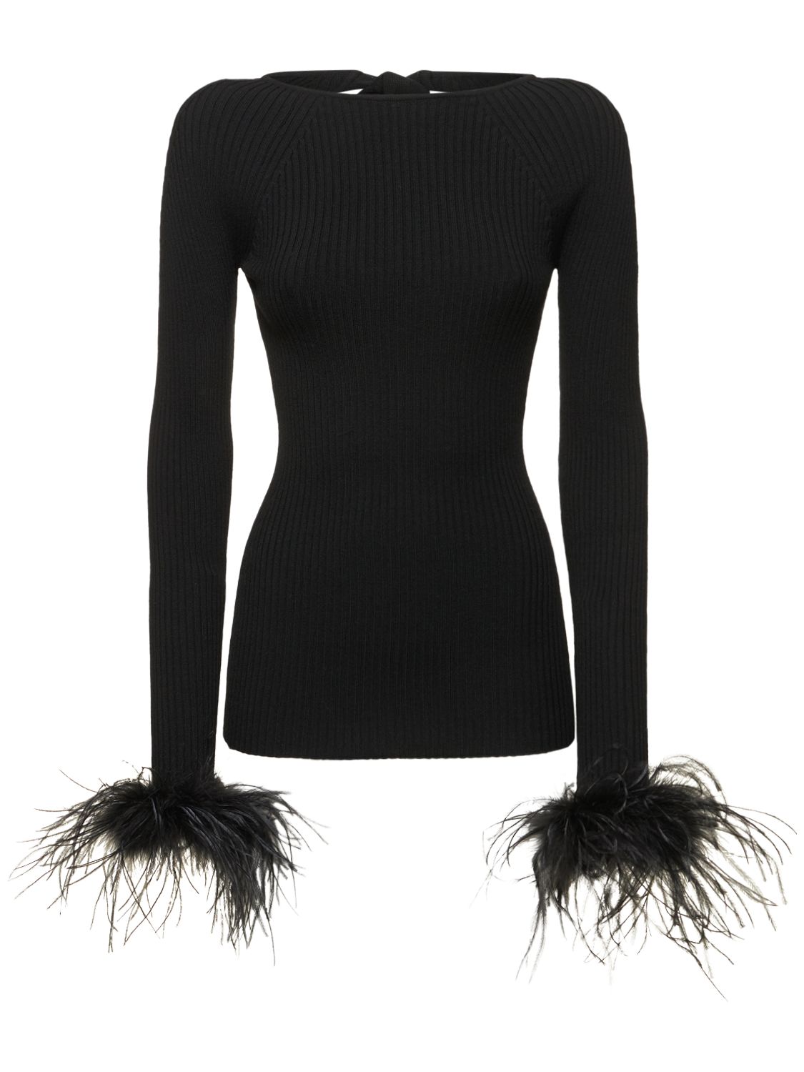Giuseppe Di Morabito Feather-trim Ribbed-knit Top In Black