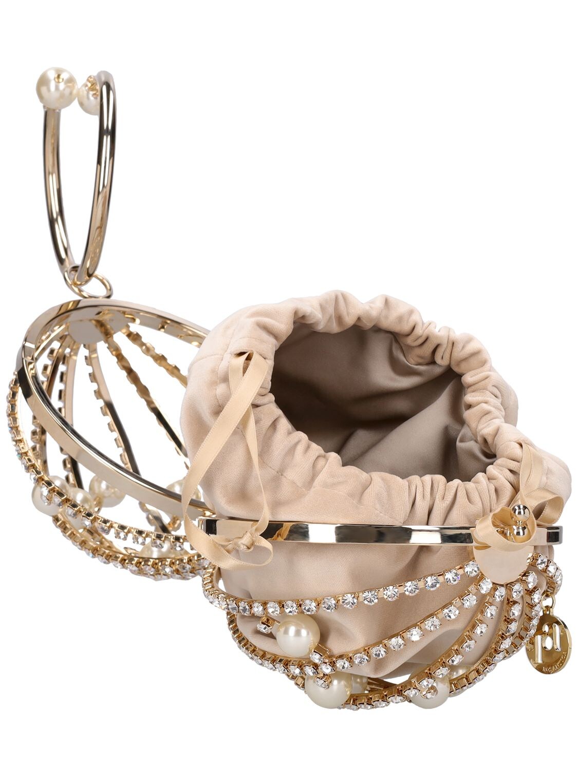 Shop Rosantica Chloe Crystal Sphere Top Handle Bag In Gold Crystals
