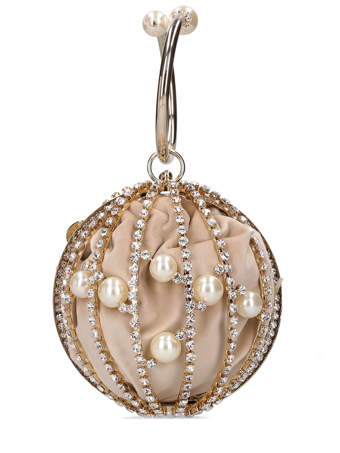 Shop Rosantica Chloe Crystal Sphere Top Handle Bag In Gold Crystals