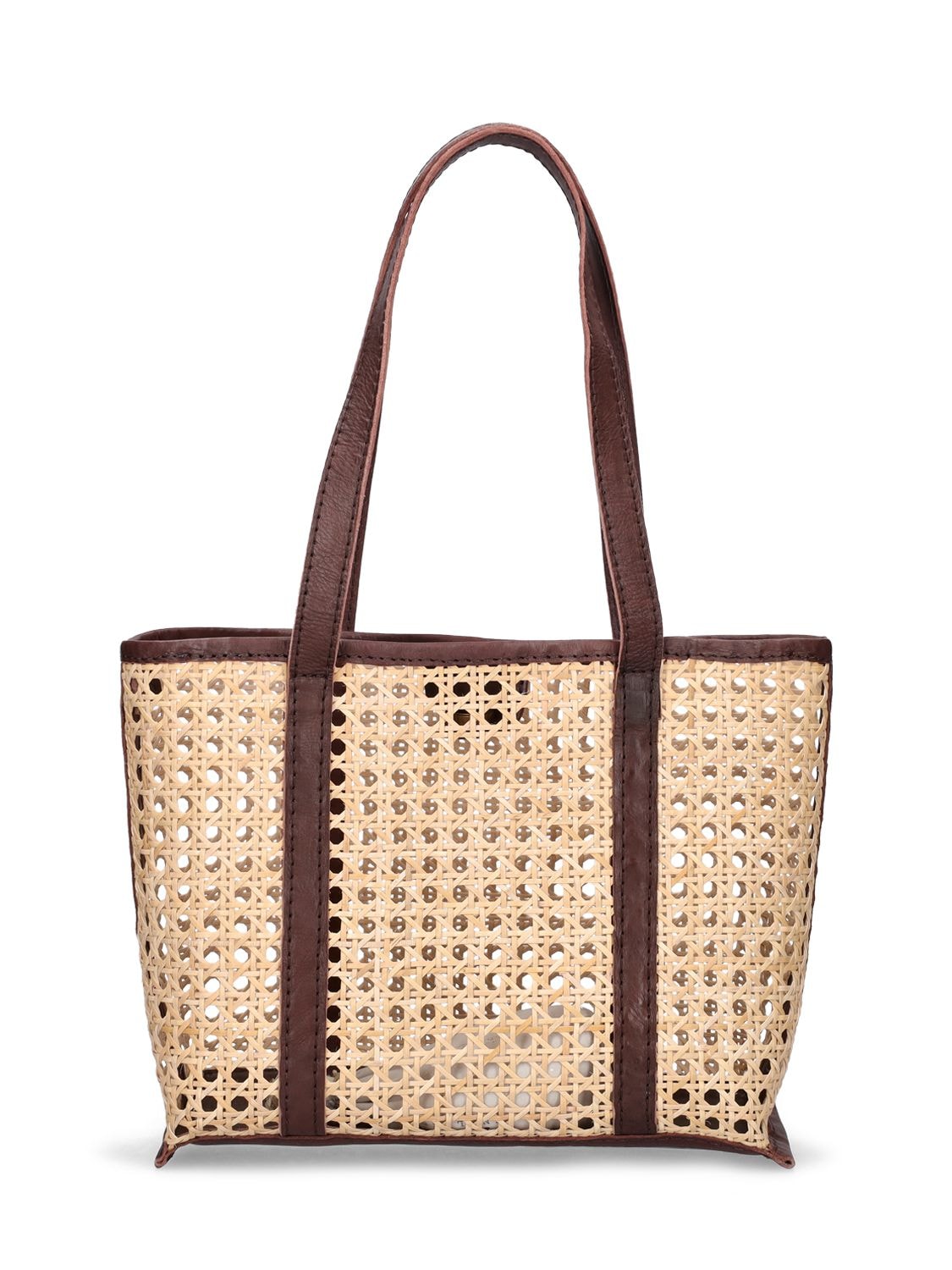 Bembien Mini Margot Rattan & Leather Tote Bag In Chocolate