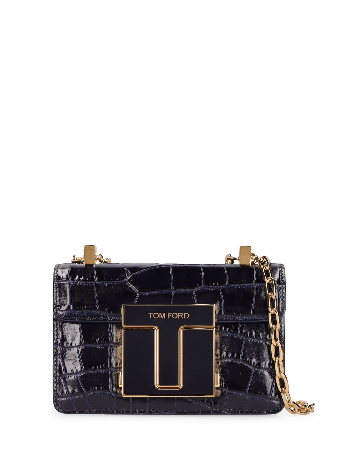 Tom Ford Small Embossed Leather Shoulder Bag In Navy | ModeSens