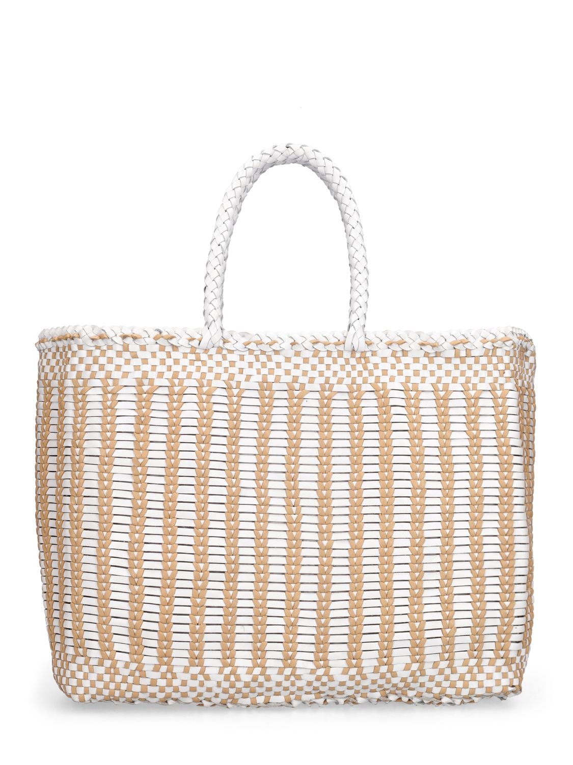 Dragon Diffusion Big Bali Basket Leather Tote Bag In White,beige