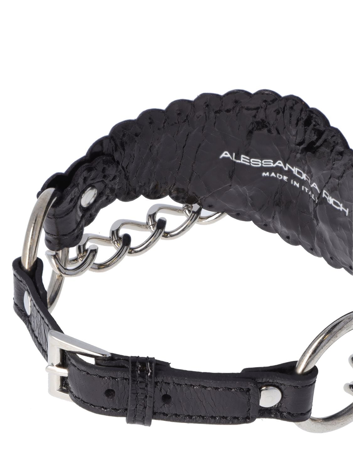 Shop Alessandra Rich Leather Choker W/ Star & Chain In Black