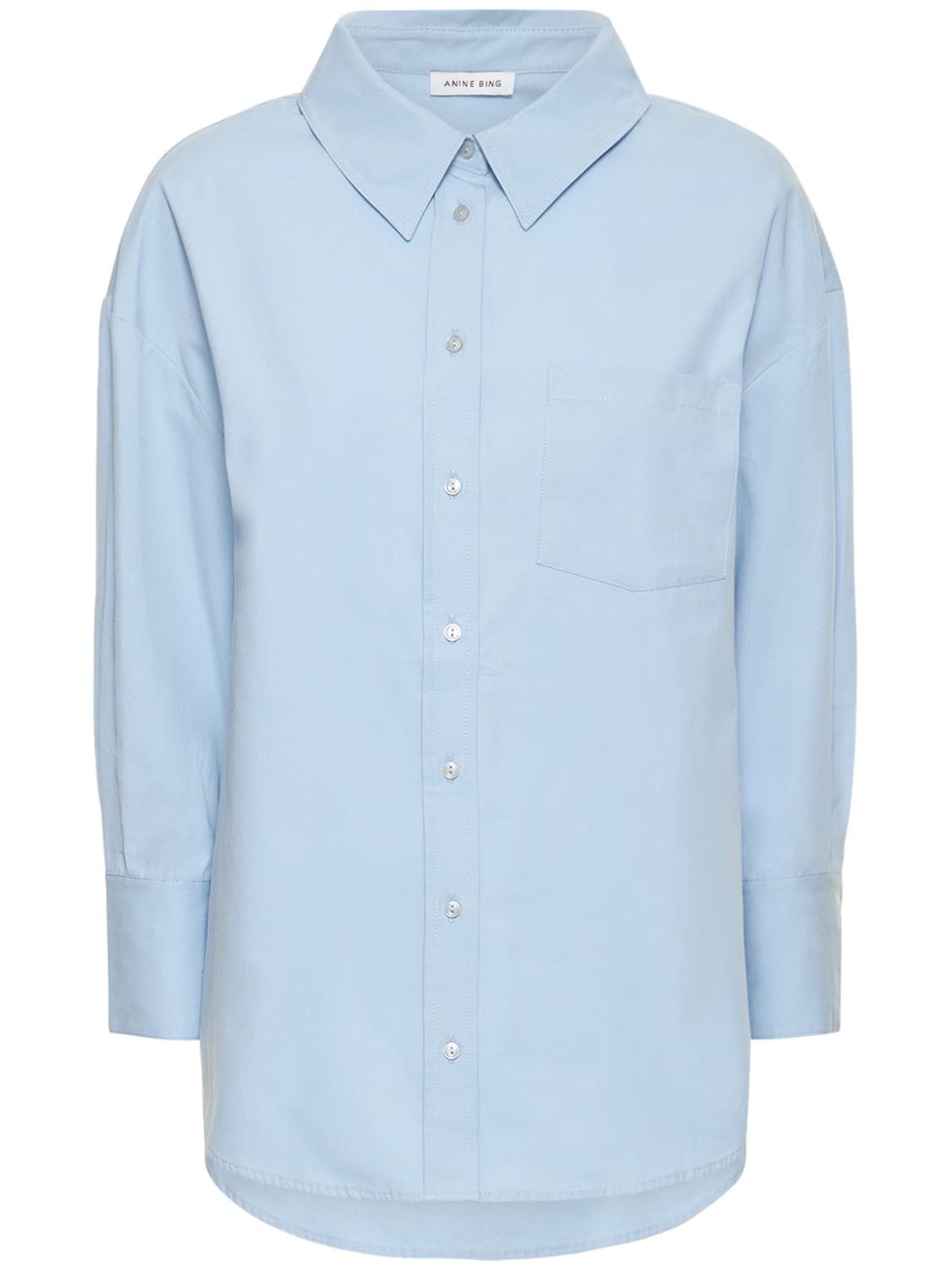 Shop Anine Bing Mika Cotton Poplin Shirt In Light Blue